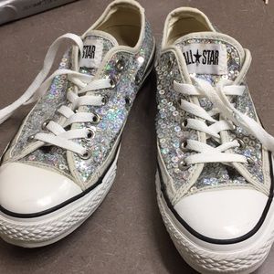 Silver sparkle converse sneakers